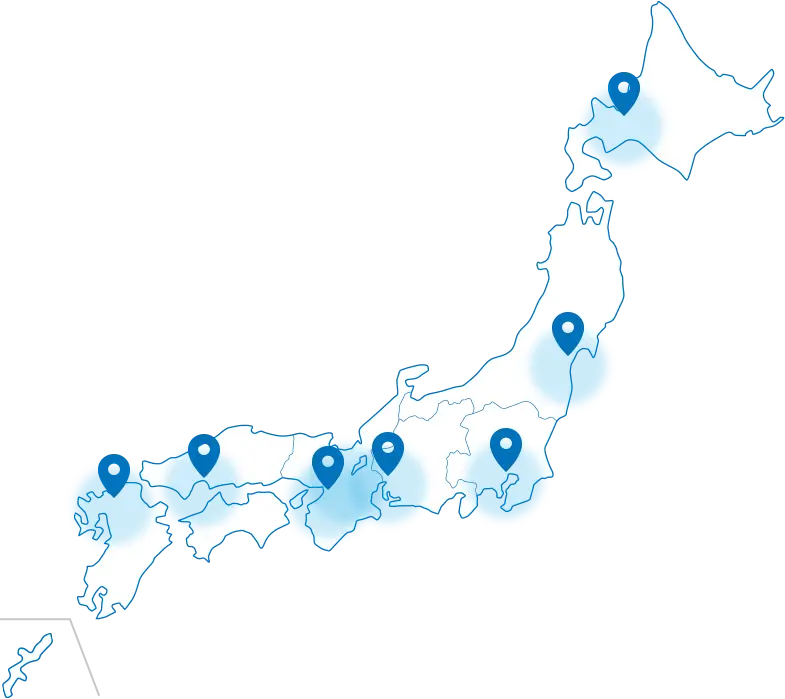 日本地図にNTT都市開発の住宅が展開している地域にピンが立っている画像。