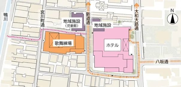 複数の通りに面した3施設